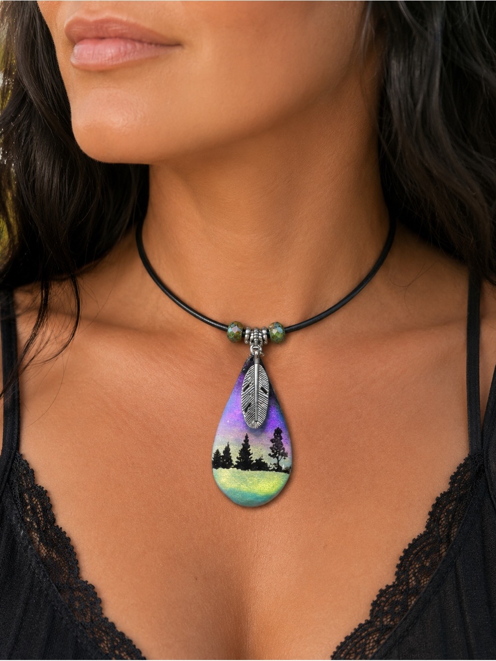 Aurora Choker Necklace | Iridescent Pendant | Handmade Jewelry